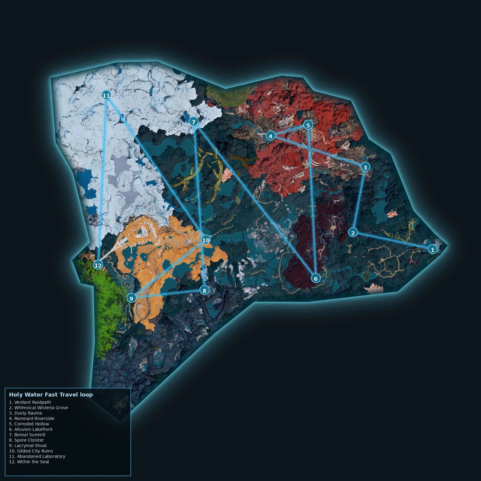 Foot of the World Tree Fast Travel circuit for Holy Water and Healing Spring farming
